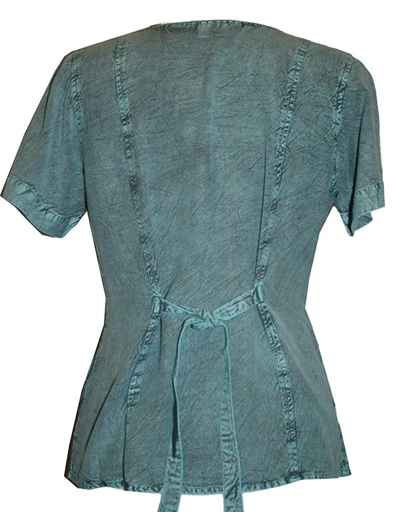 118 B Medieval Renaissance Gypsy Ruffle Cross Blouse