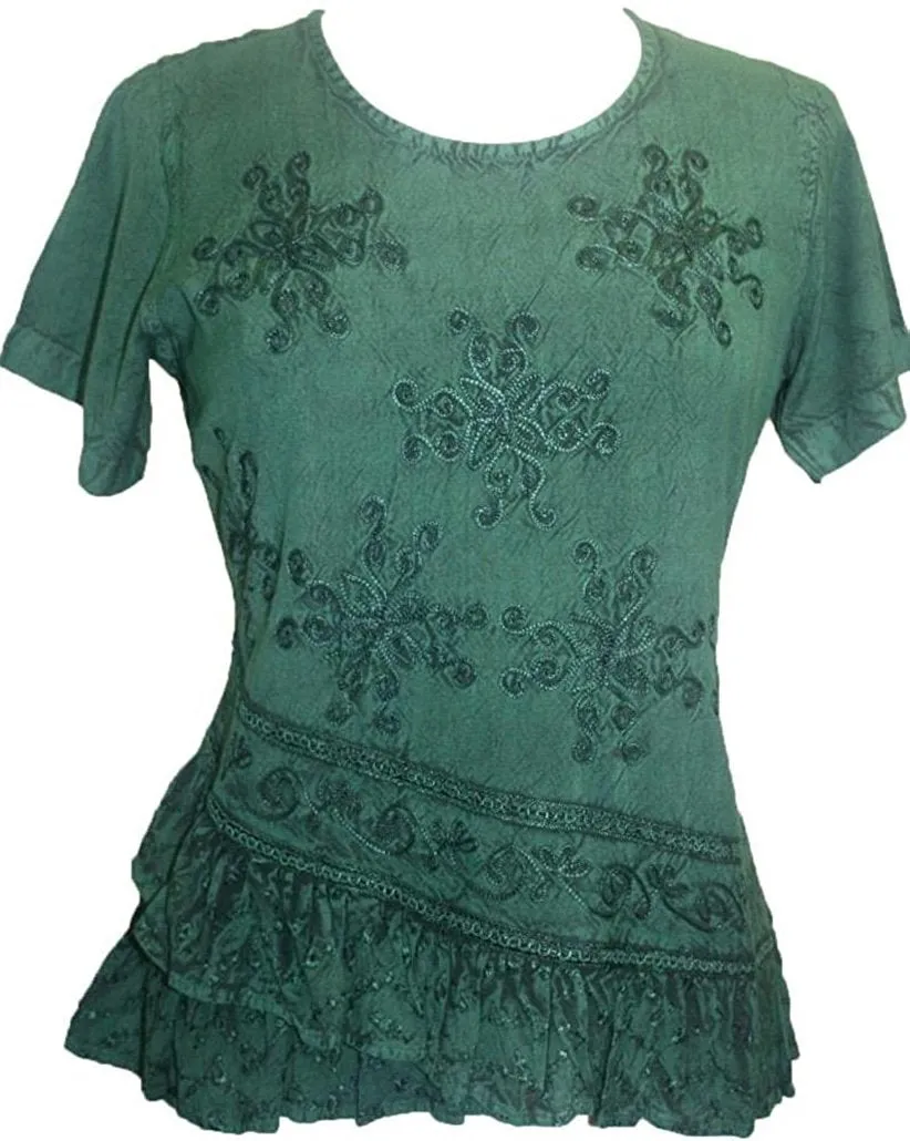 118 B Medieval Renaissance Gypsy Ruffle Cross Blouse