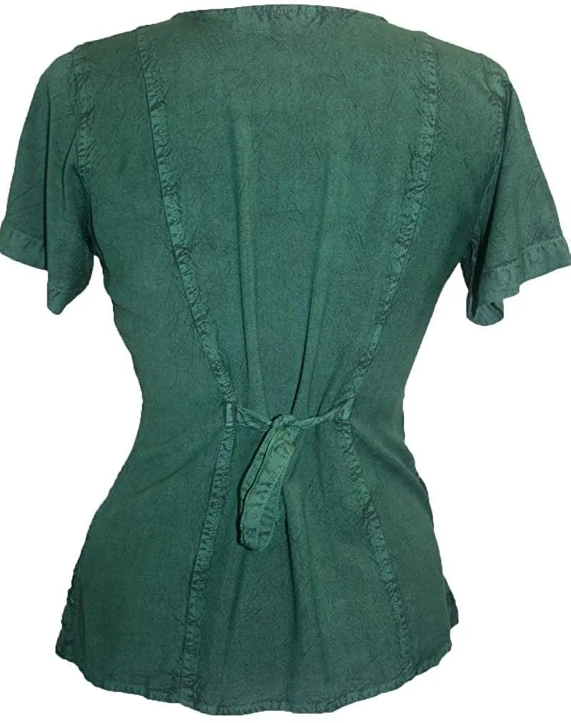 118 B Medieval Renaissance Gypsy Ruffle Cross Blouse