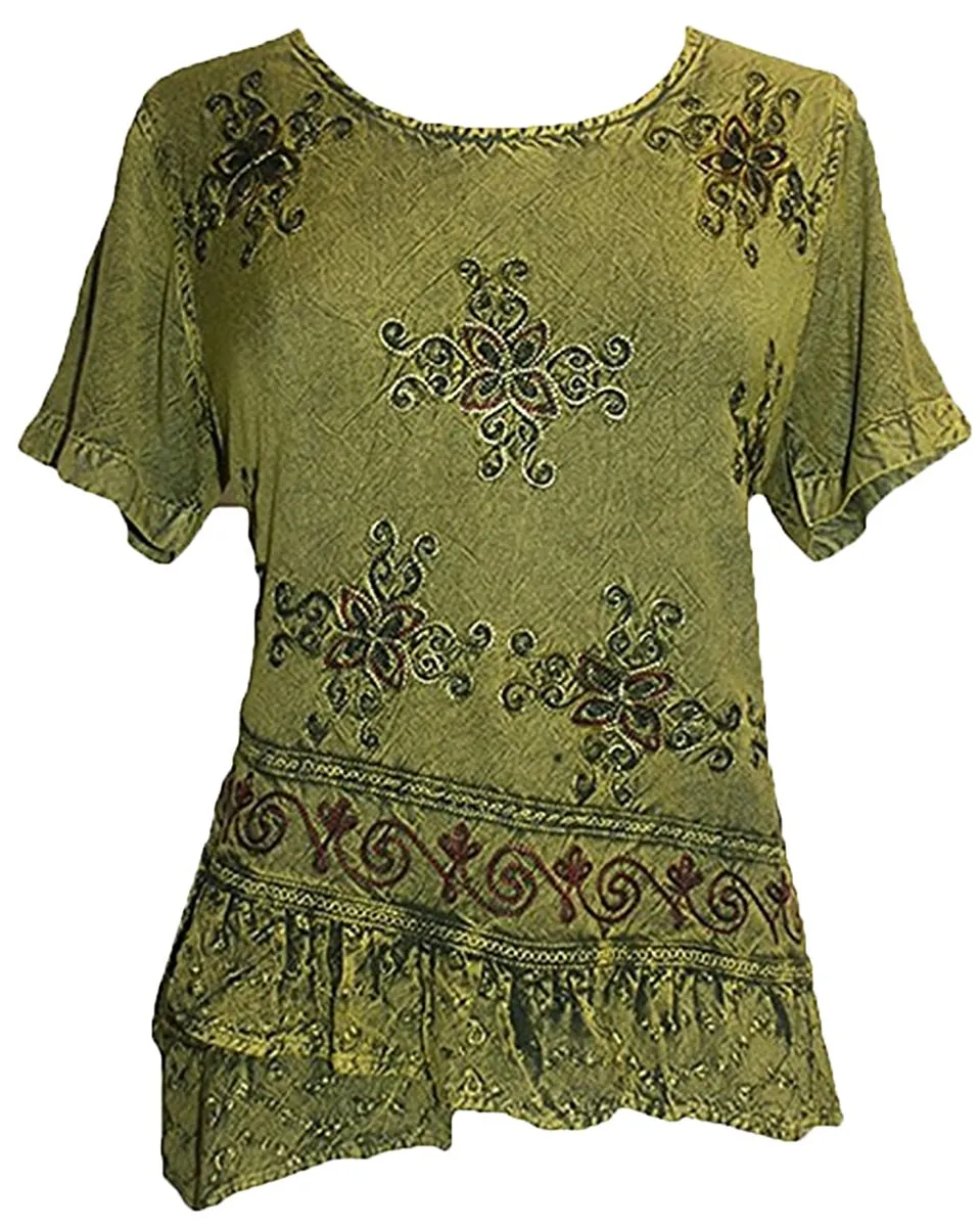 118 B Medieval Renaissance Gypsy Ruffle Cross Blouse