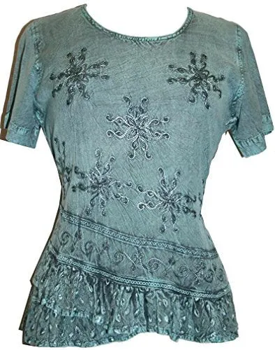 118 B Medieval Renaissance Gypsy Ruffle Cross Blouse