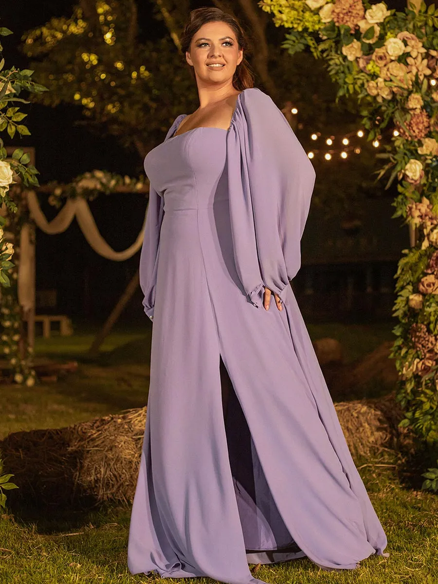 2025 Lavender Purple Plus Size Bridesmaid Dresses Removable Long Sleeves