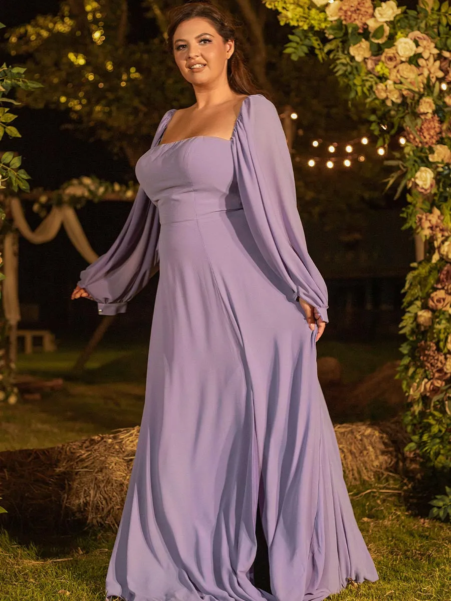 2025 Lavender Purple Plus Size Bridesmaid Dresses Removable Long Sleeves