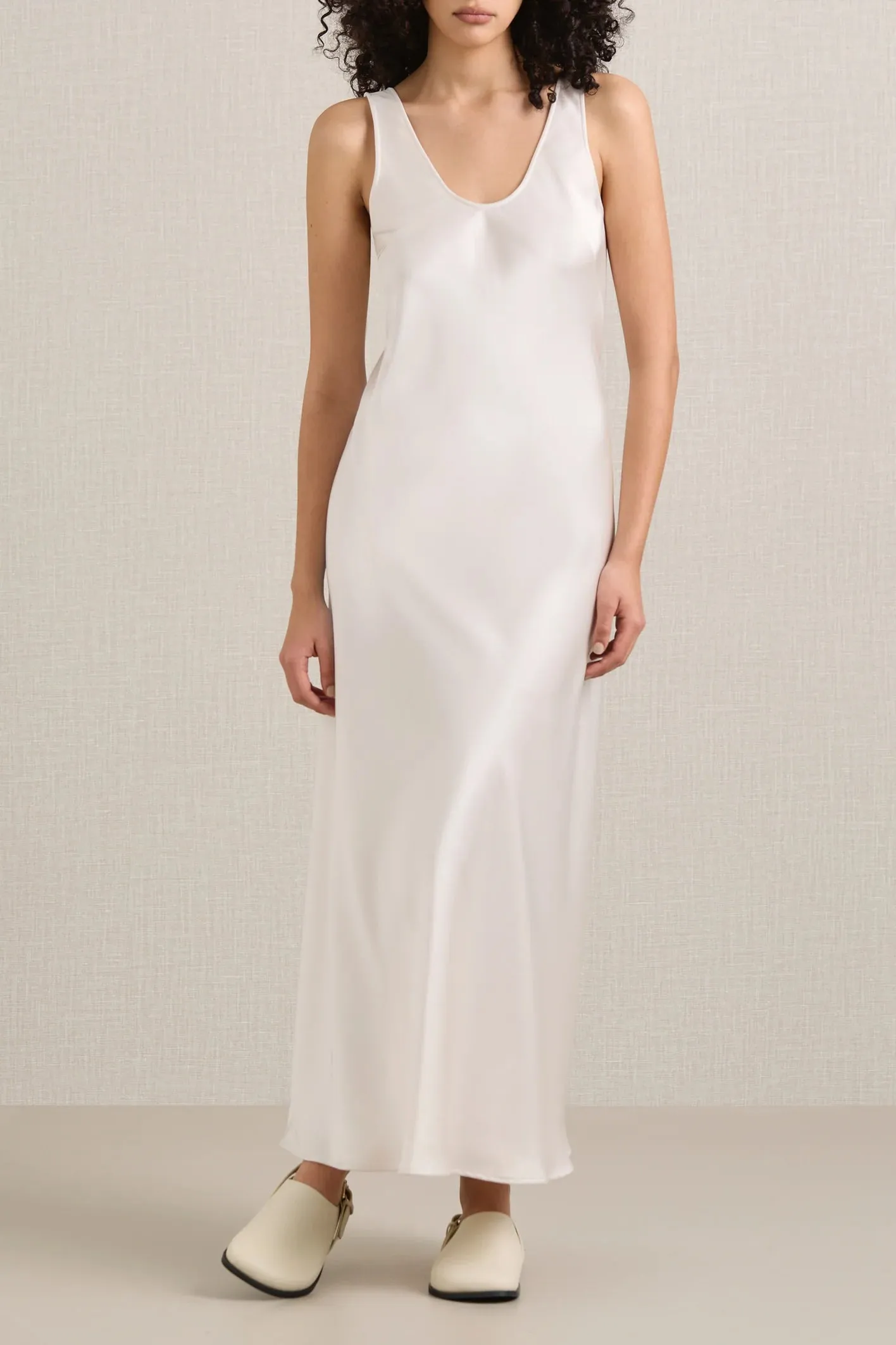 A Emery Esther Satin Dress in Oyster