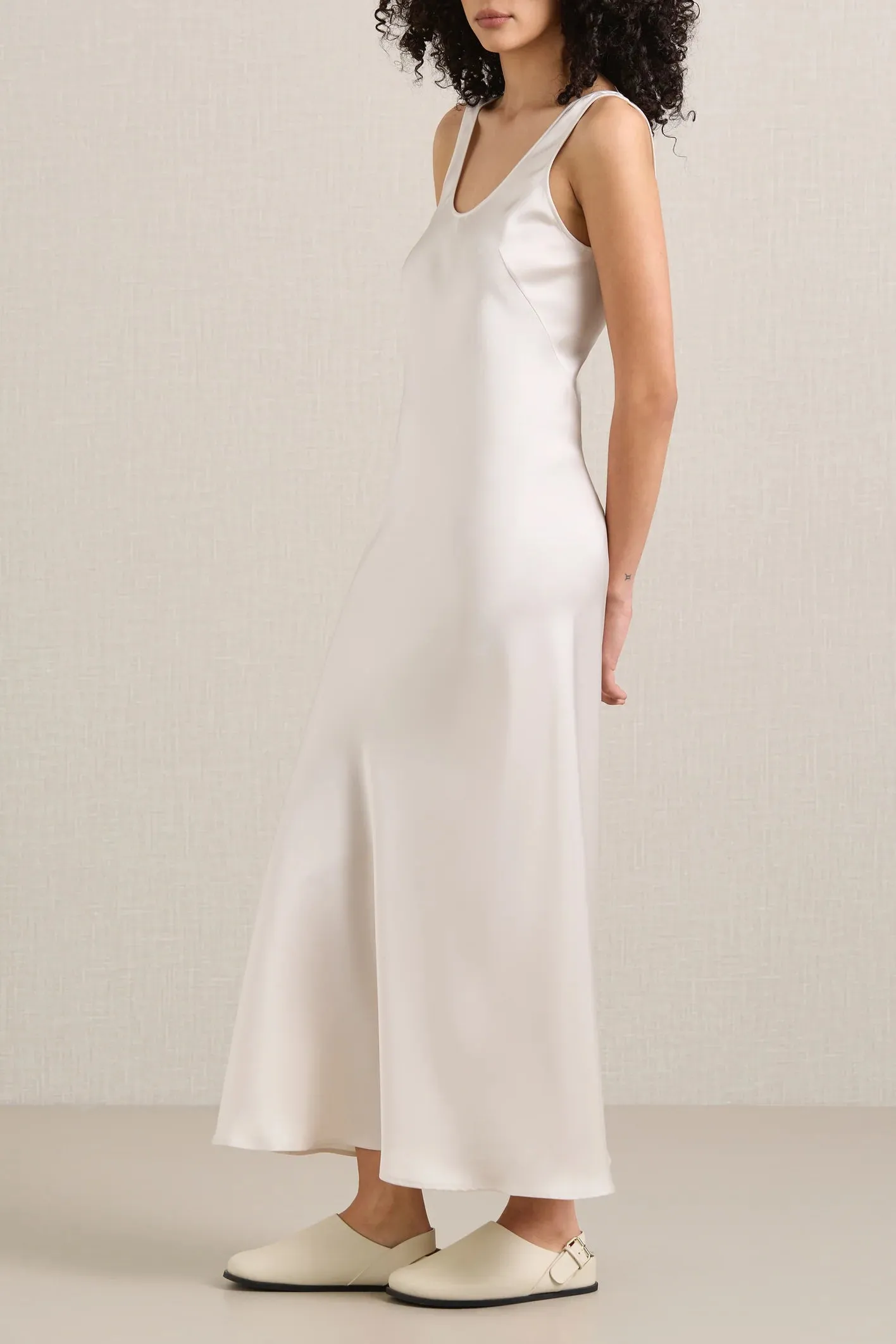 A Emery Esther Satin Dress in Oyster