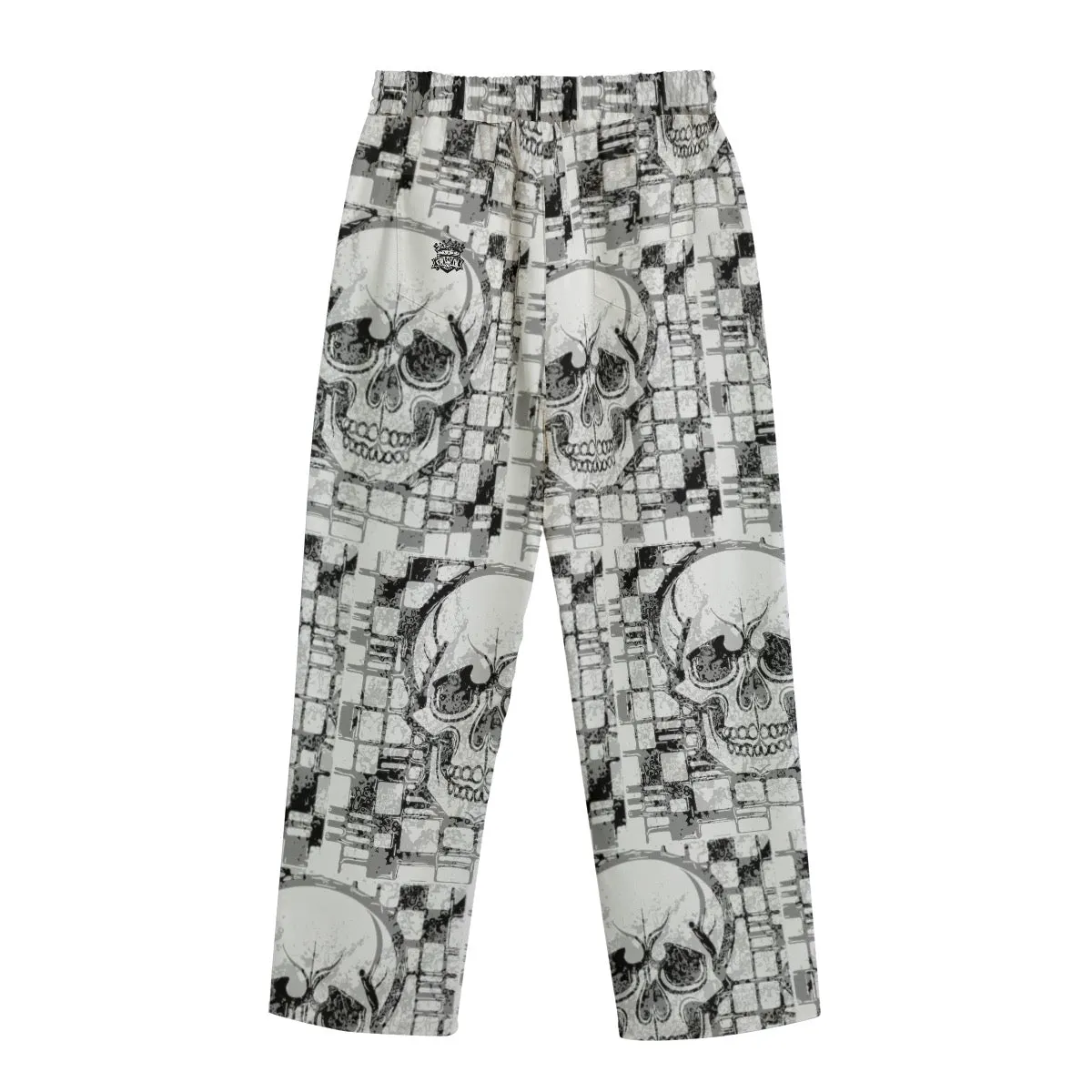 All-Over Print Unisex Straight Casual Pants | 245GSM Cotton black, and white skull  print