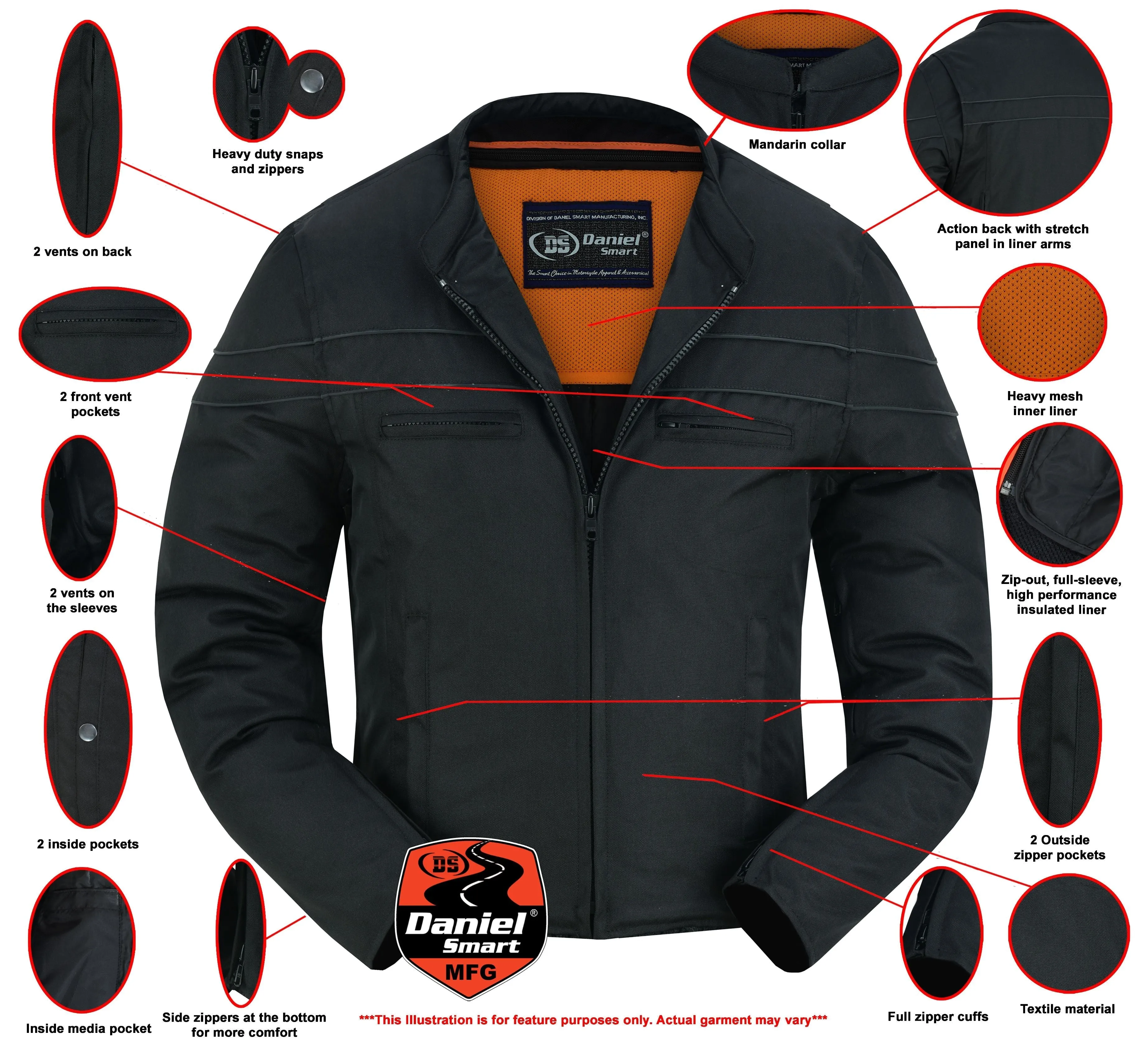 All-Season Men's Textile  Motorcycle Jacket with Reflective Stripes