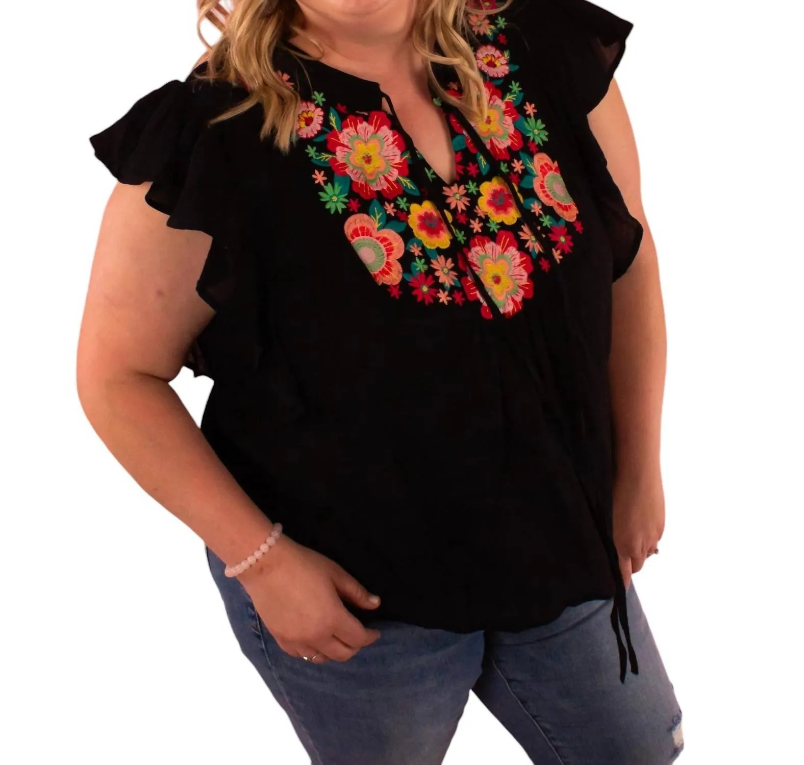 Andree By Unit - Flora Embroidered Flutter Sleeve Top