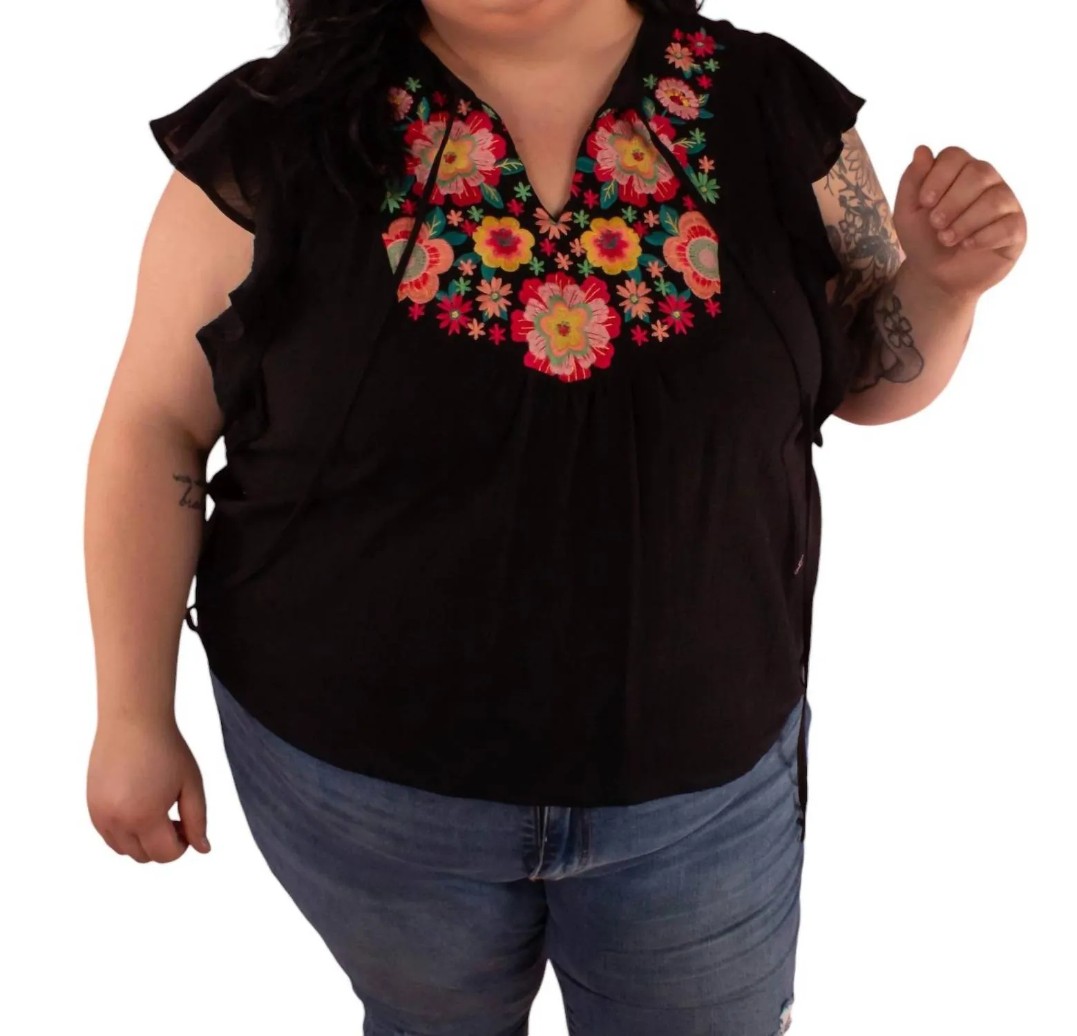 Andree By Unit - Flora Embroidered Flutter Sleeve Top