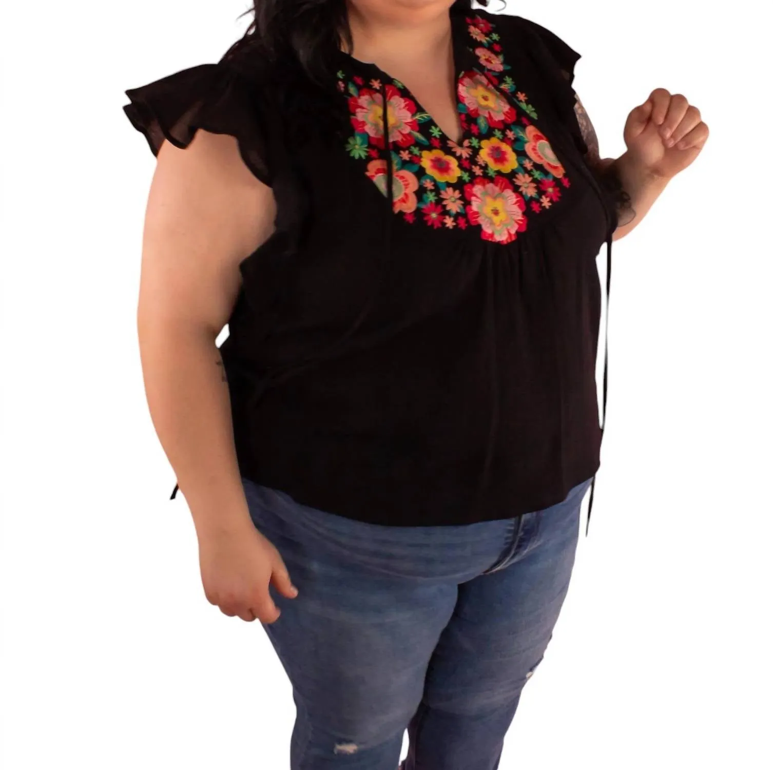 Andree By Unit - Flora Embroidered Flutter Sleeve Top