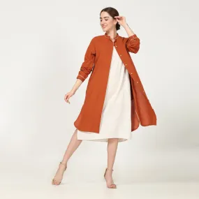 Autumn Rust Overlay With Offwhite Straight Fit Dress | Minimalist Style