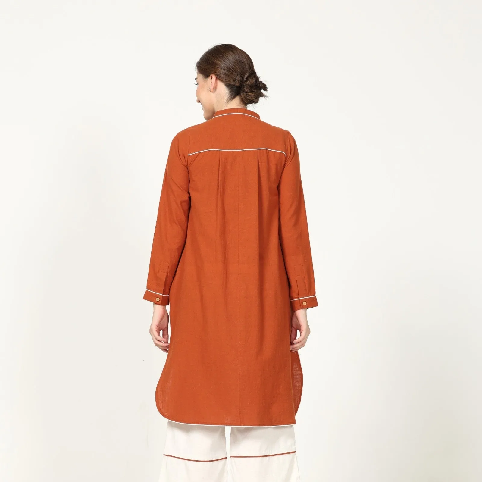 Autumn Rust Overlay With Offwhite Straight Fit Dress | Minimalist Style