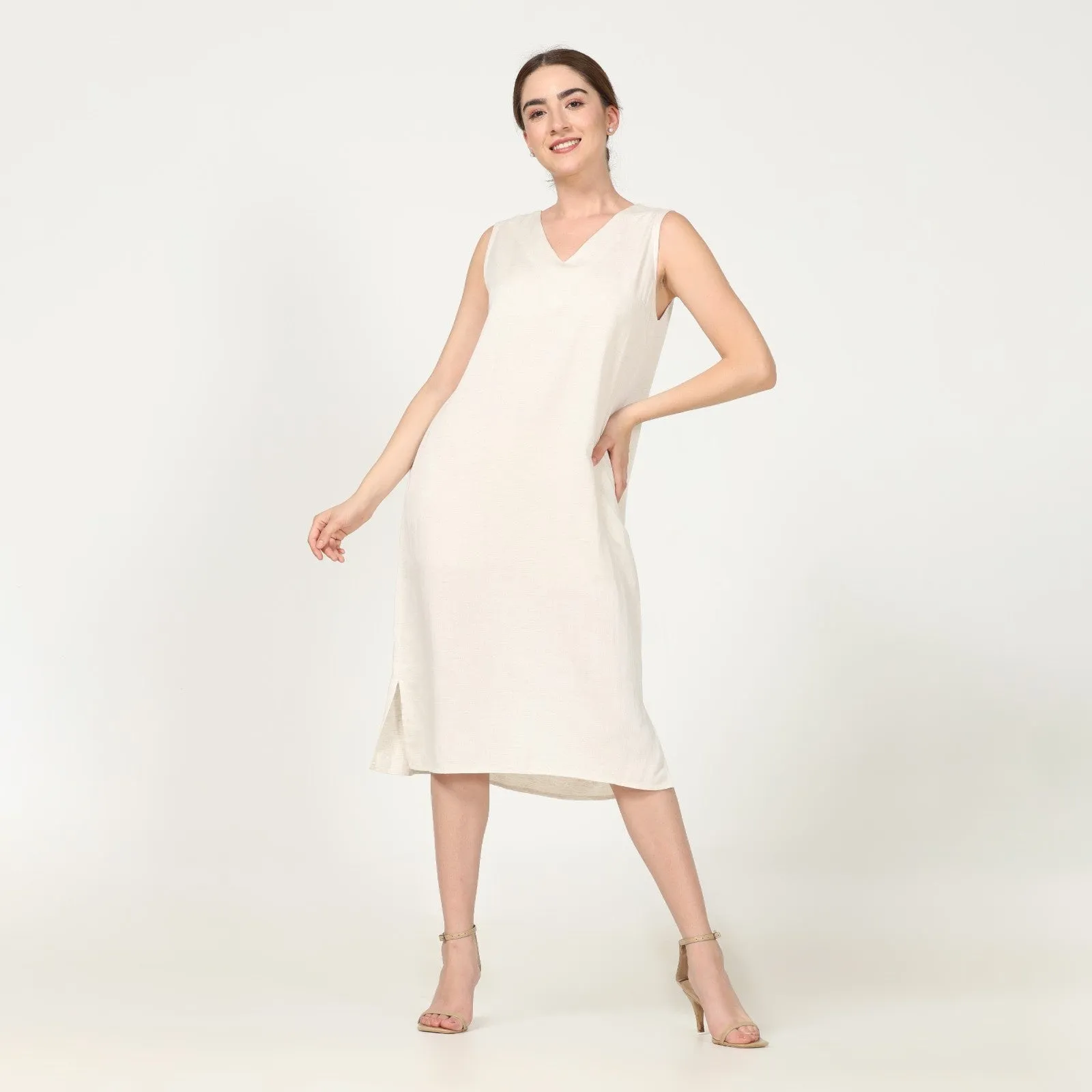 Autumn Rust Overlay With Offwhite Straight Fit Dress | Minimalist Style