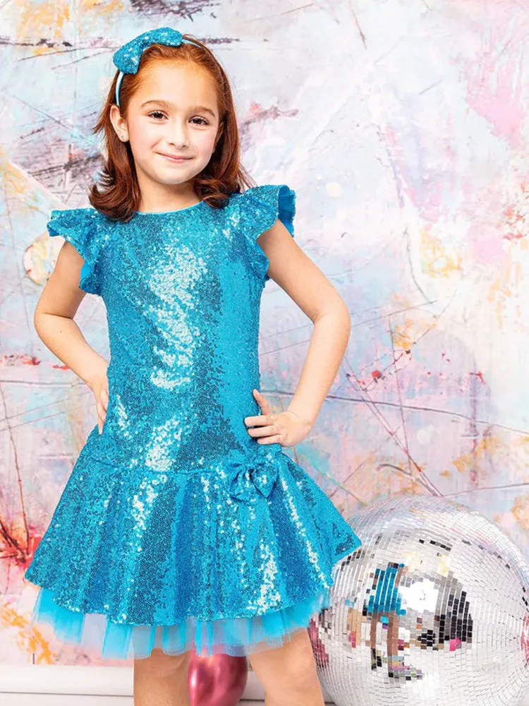 Big Girls Aqua Sequin Ruffle Tutu Junior Bridesmaid Dress 8-12