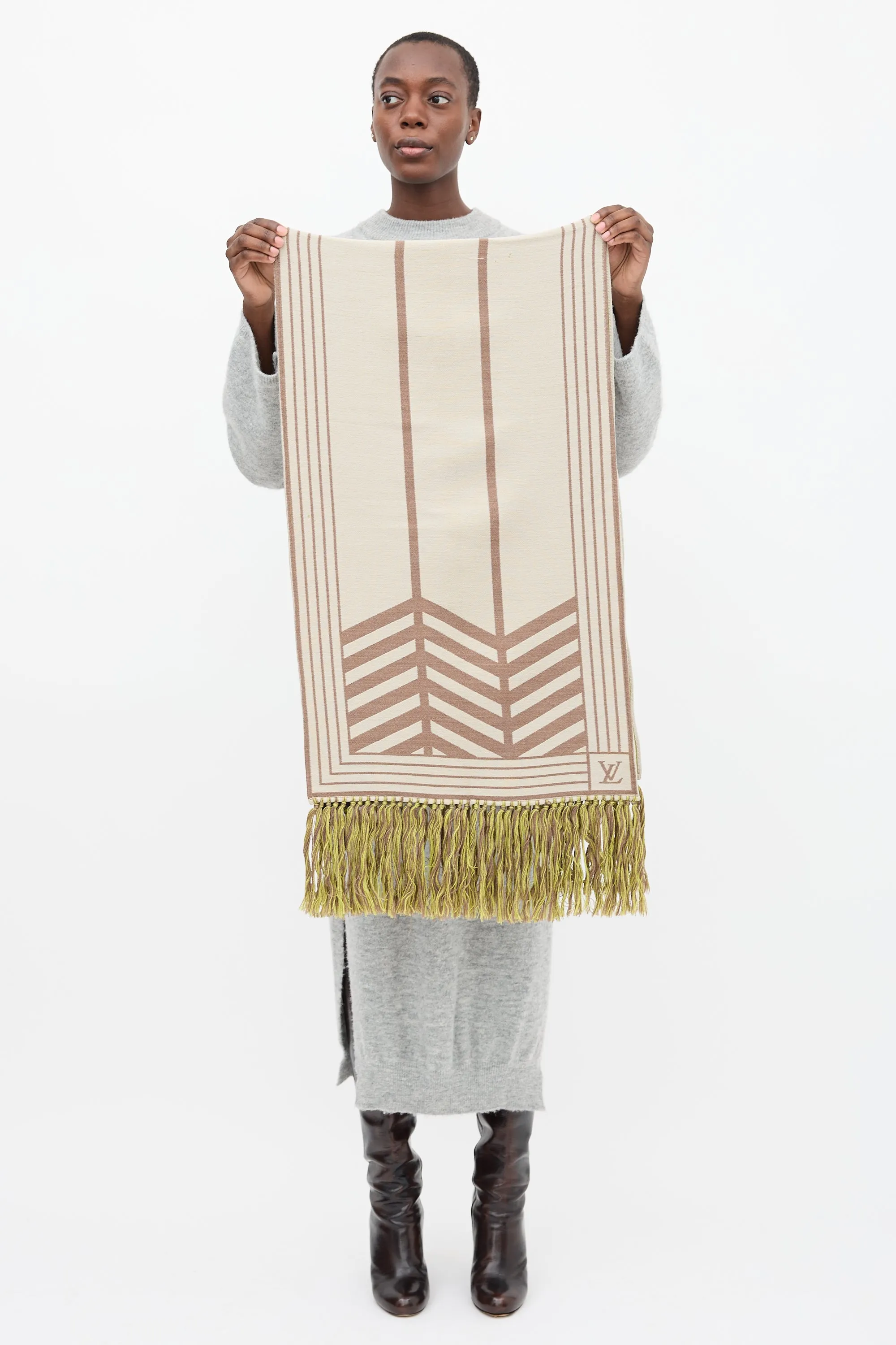 Brown & Multi Wool Intarsia Scarf