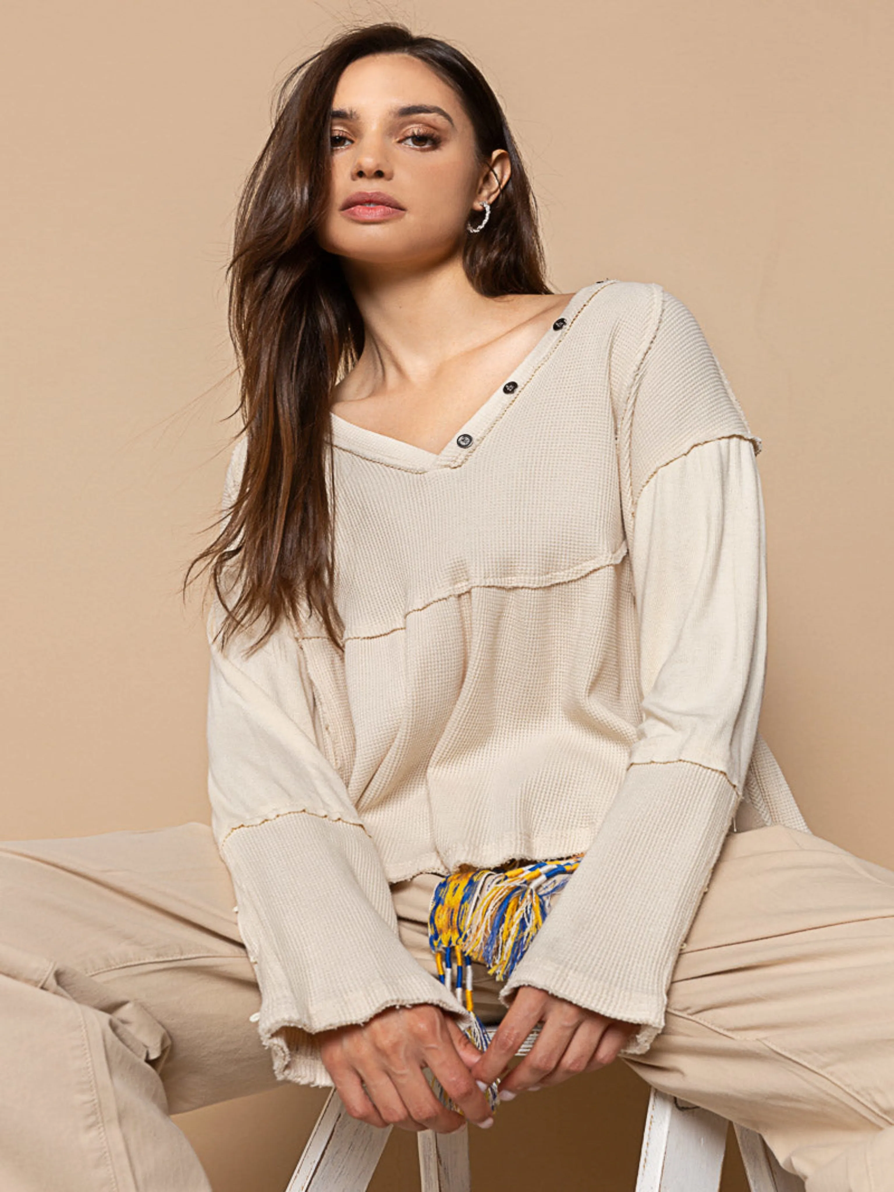 Button Detail Long Sleeve Top