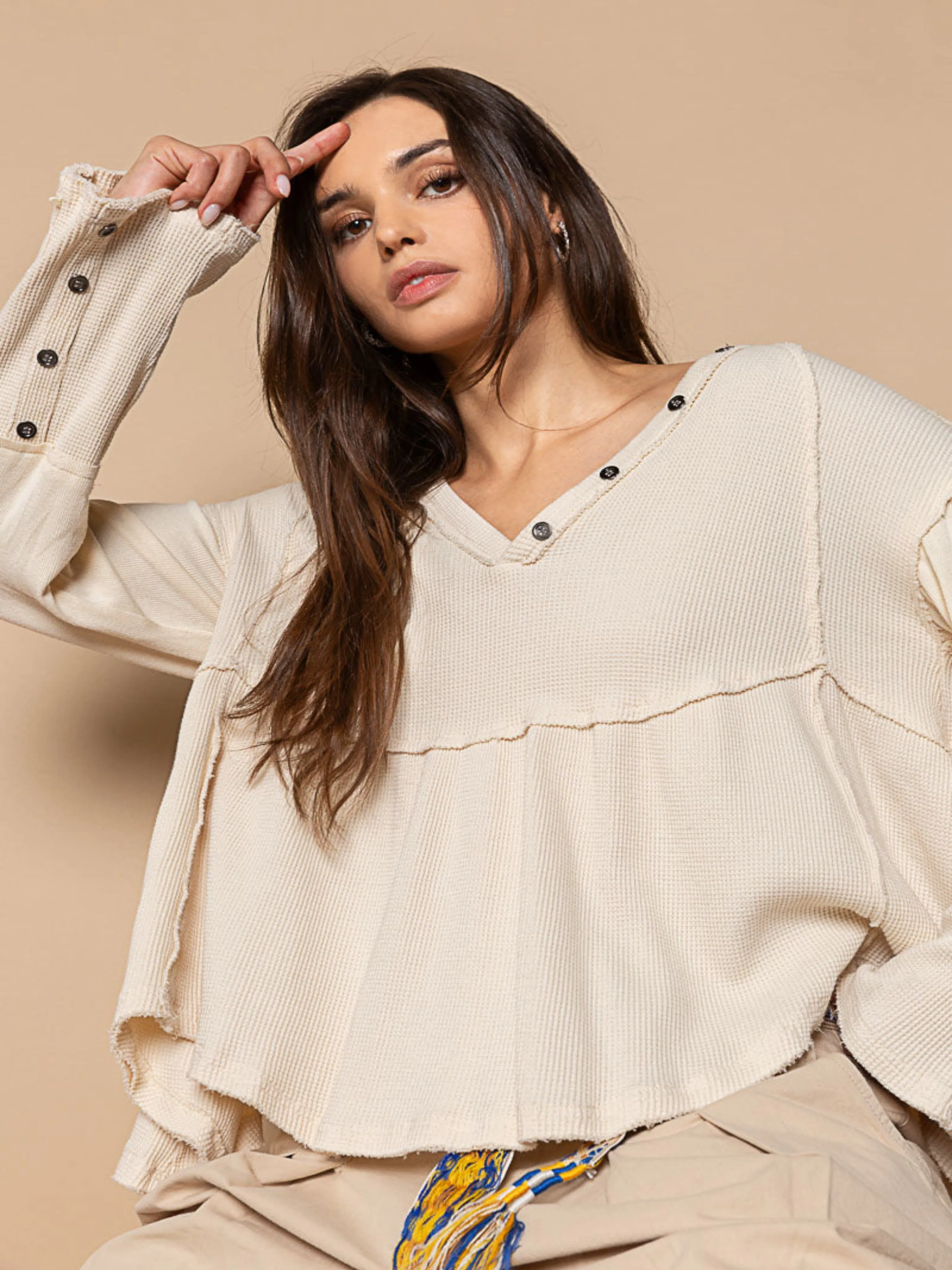 Button Detail Long Sleeve Top
