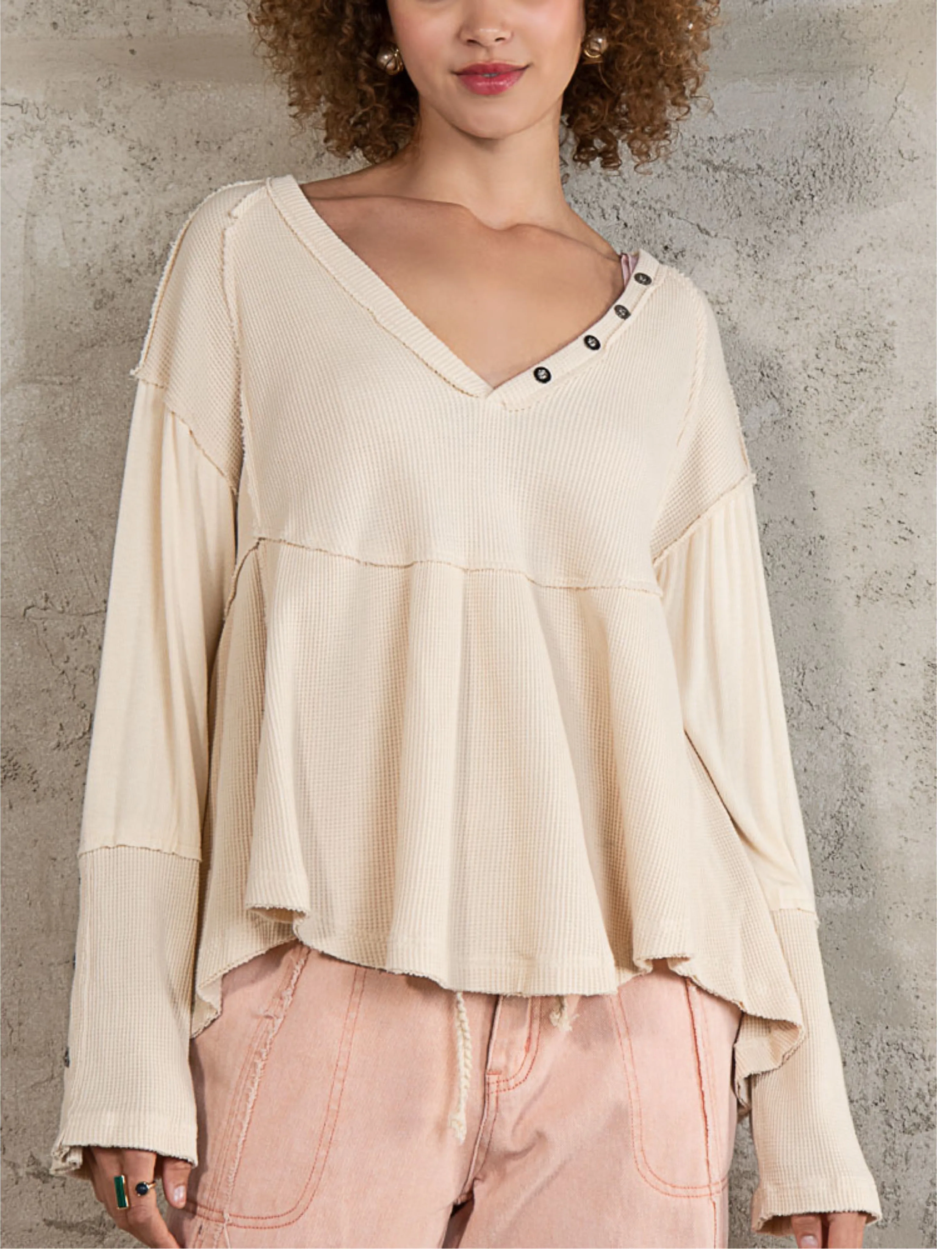 Button Detail Long Sleeve Top