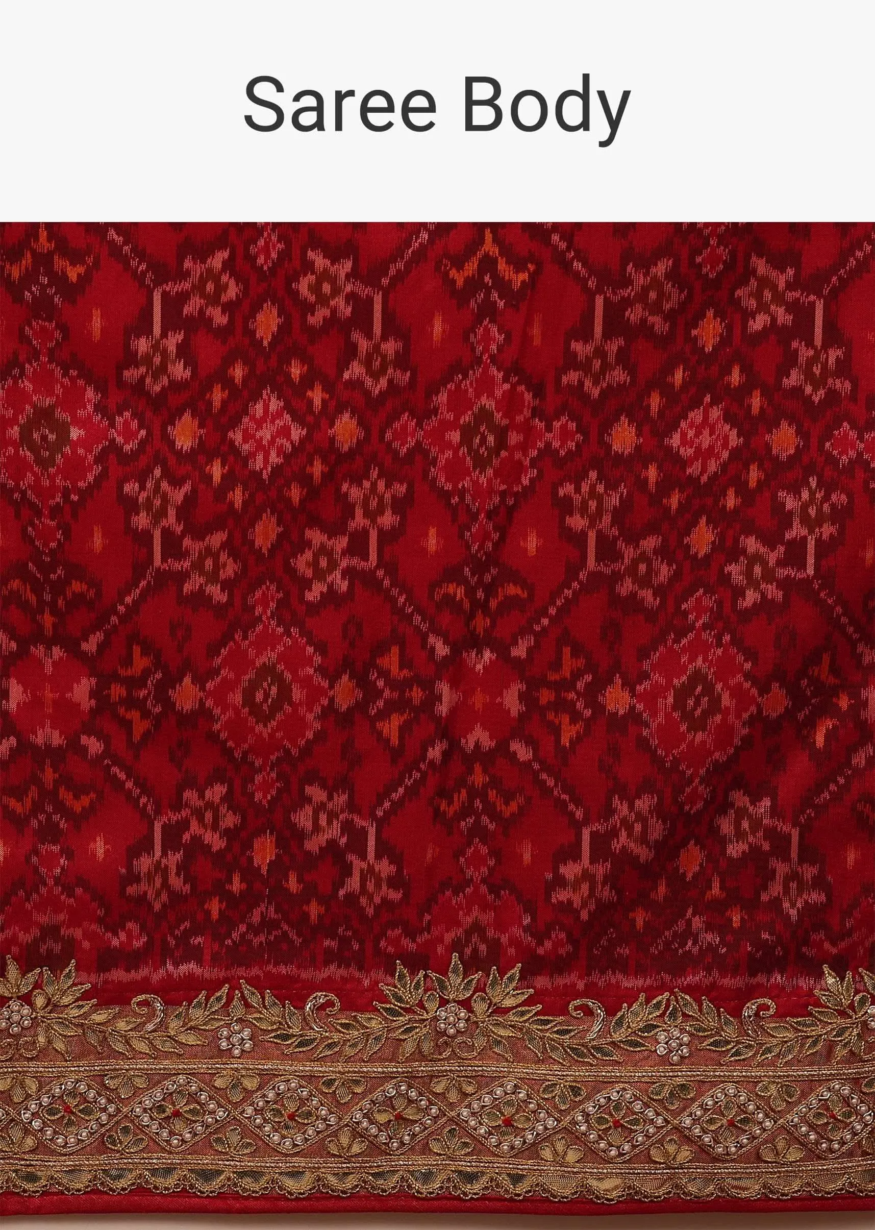 Carmine Red Saree In Pure Silk With Handloom Patola Ikat Weave