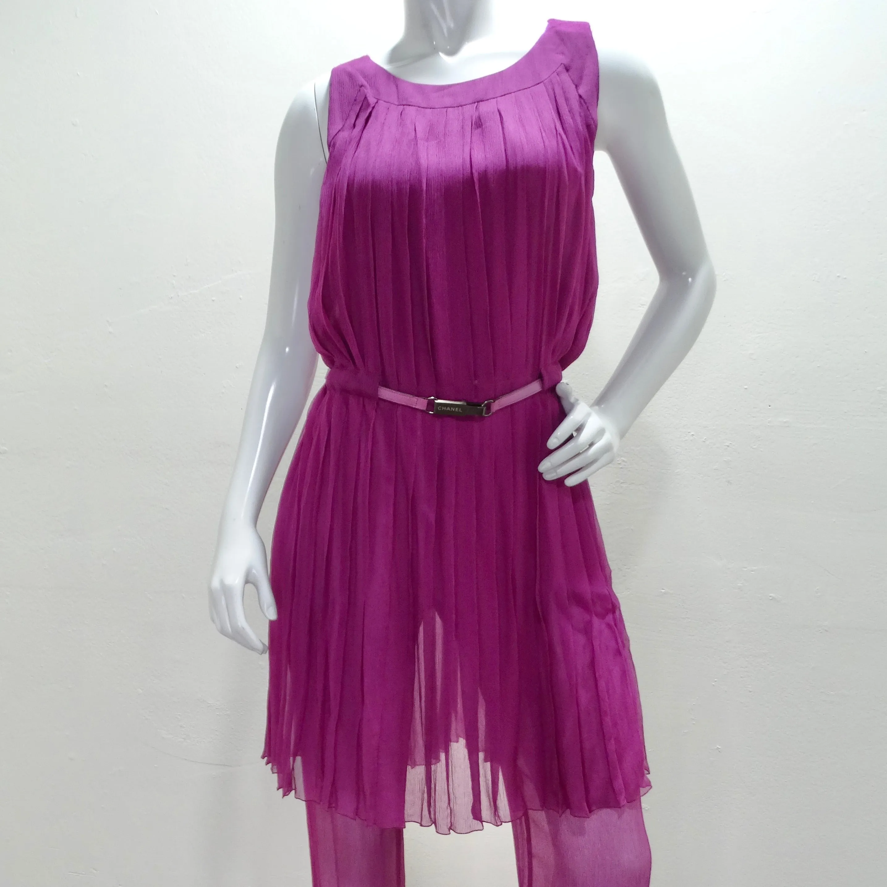 Chanel 2000 Purple Silk Dress, Pant & Belt Set