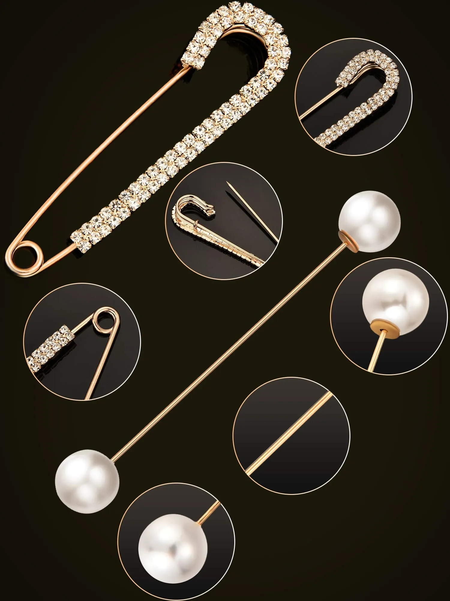 Chuangdi Set of 6 sweater clips, including double faux pearl pins and crystal shawl clips for costume accessories, girls, women, pearl, crystal, pearl, crystal, pearl, crystal, Pearl,Crystal, Crystal
