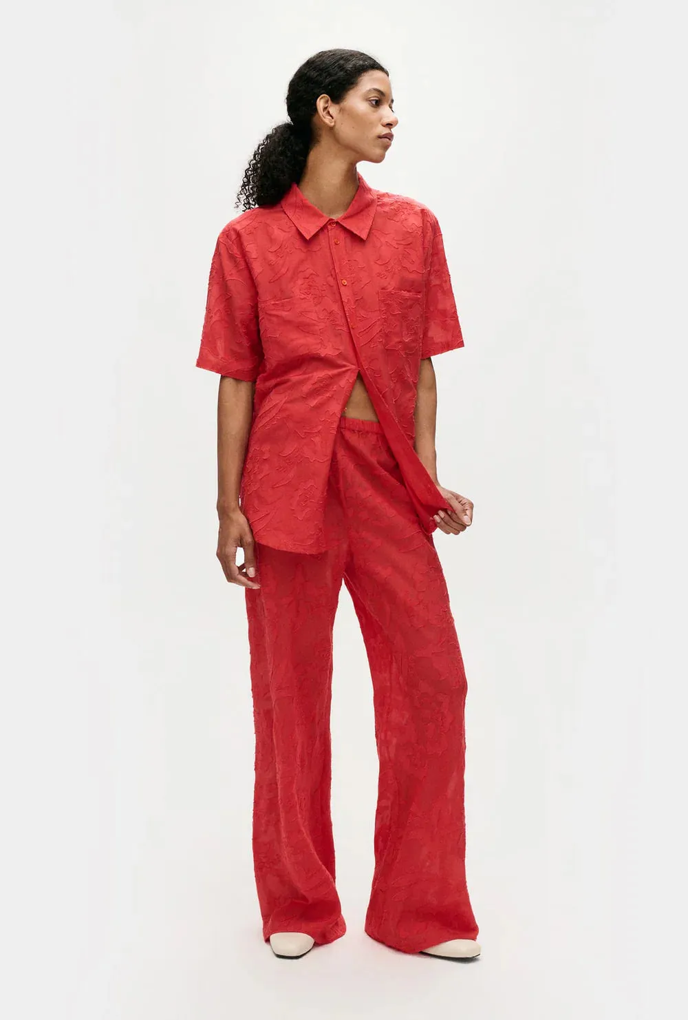 Clip Silk Bias Cut Pants - Geranium