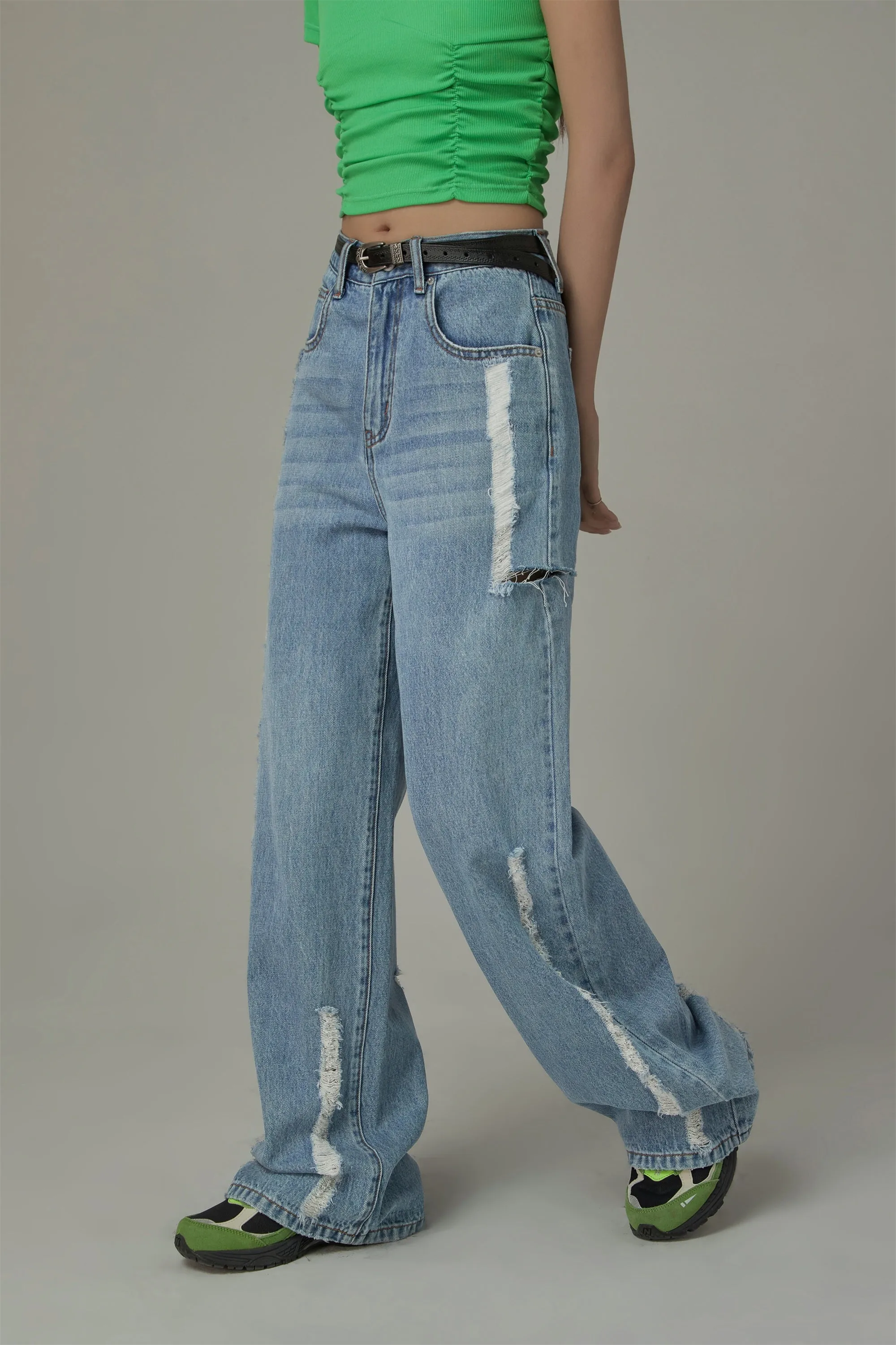 Cotton Denim Straight Pants