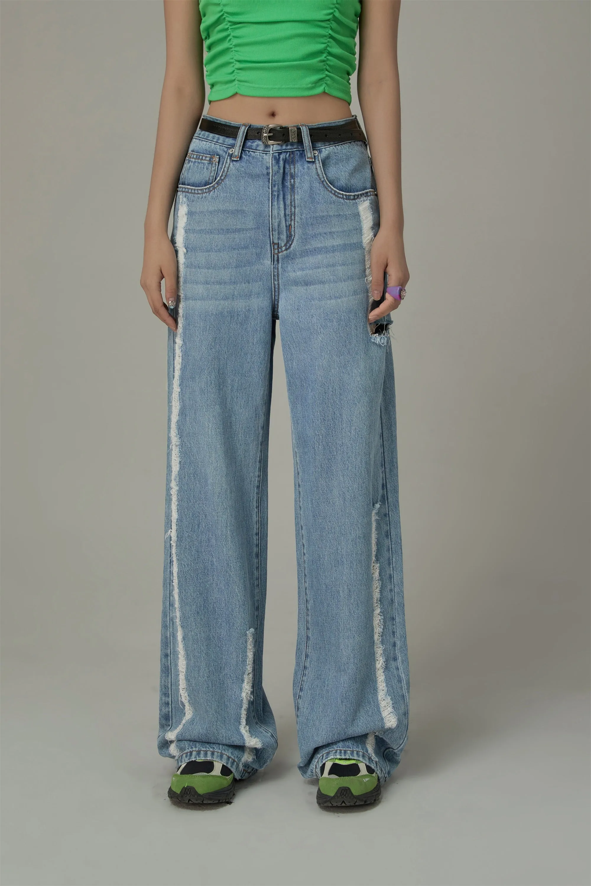 Cotton Denim Straight Pants