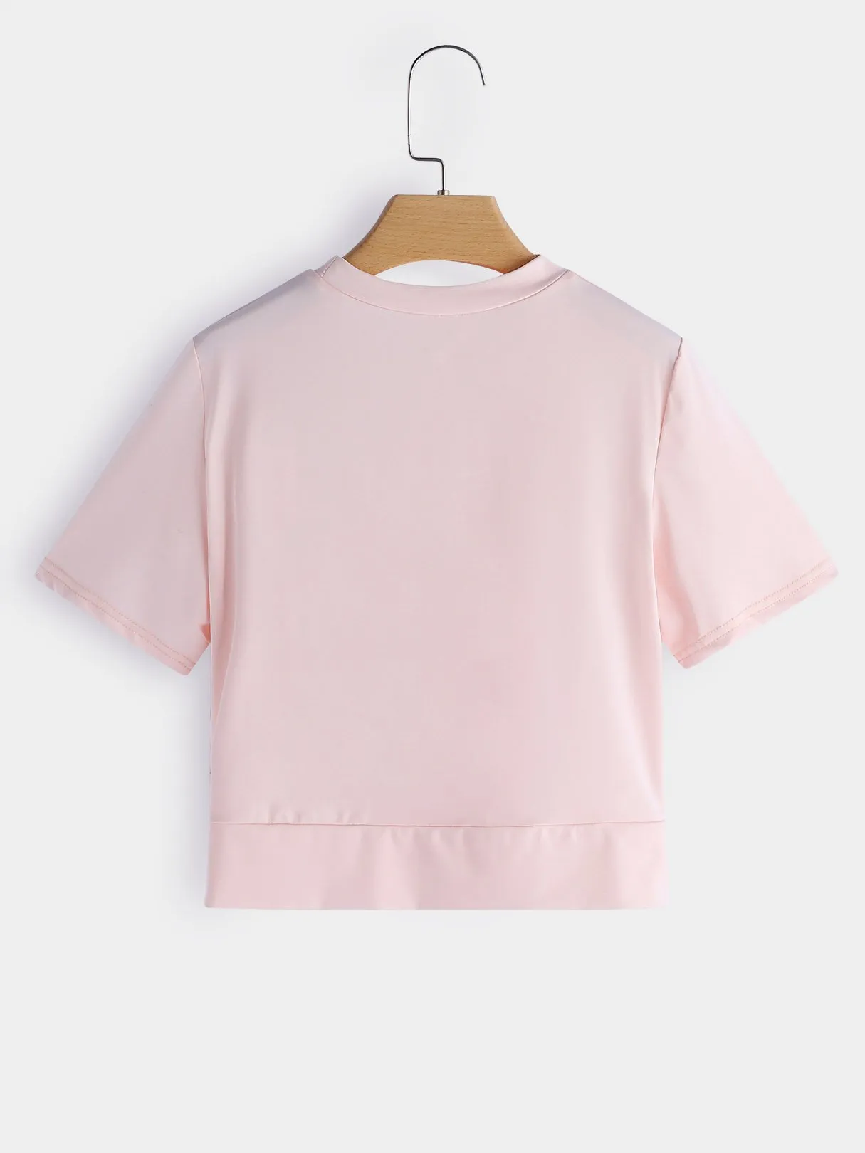 Custom Crew Neck Plain Crossed Front Short Sleeve Pink T-Shirts
