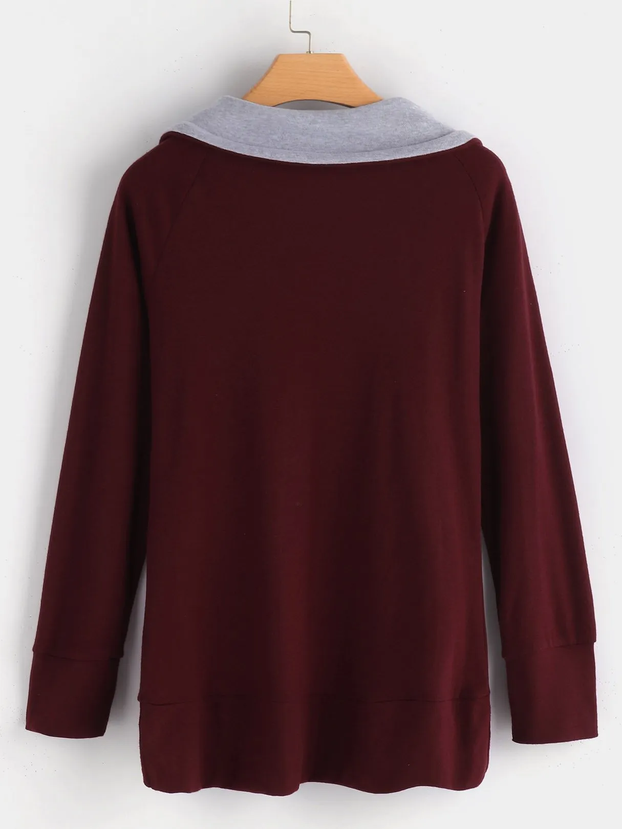 Custom Drape Sagging Plain Side Pockets Long Sleeve Burgundy T-Shirts