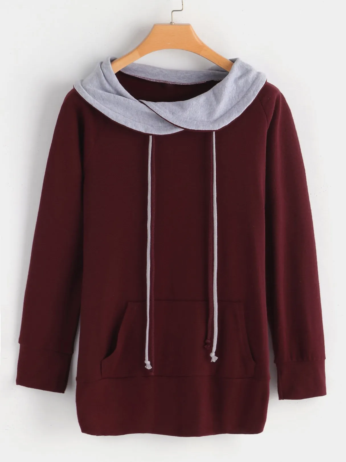 Custom Drape Sagging Plain Side Pockets Long Sleeve Burgundy T-Shirts