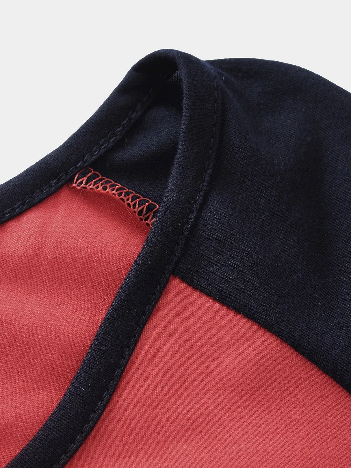 Custom Round Neck Stripe Plain Long Sleeve Curved Hem Red T-Shirts