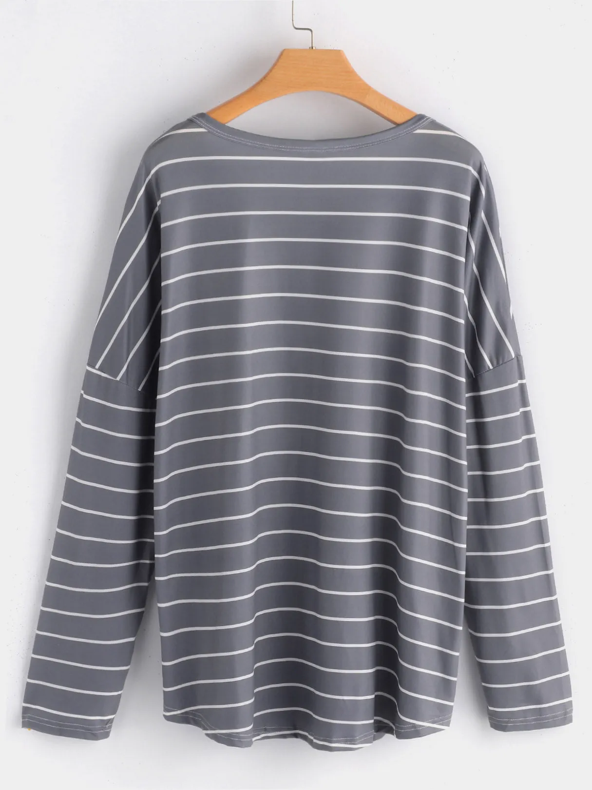 Custom Stripe V-Neck Long Sleeves Button Design T-shirt
