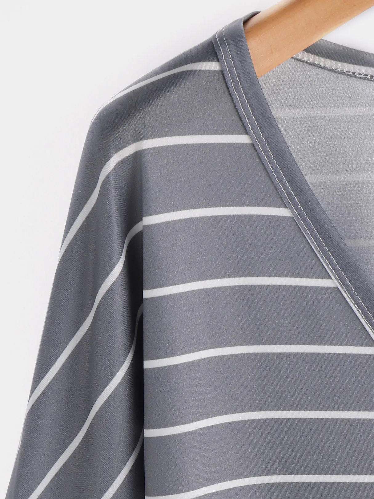 Custom Stripe V-Neck Long Sleeves Button Design T-shirt