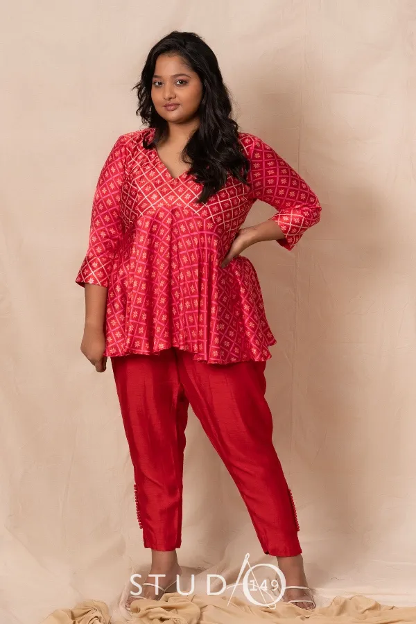 DESIGNER PRINTED PEPLUM IN RED