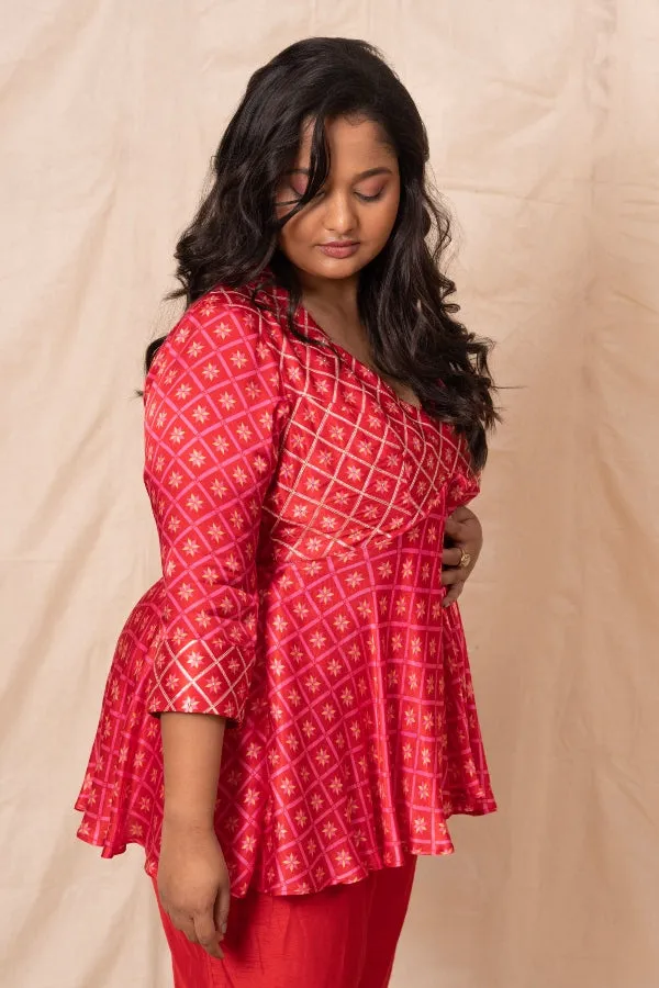 DESIGNER PRINTED PEPLUM IN RED