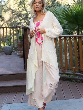 Gauze And Thermal Open Knit Cardigan