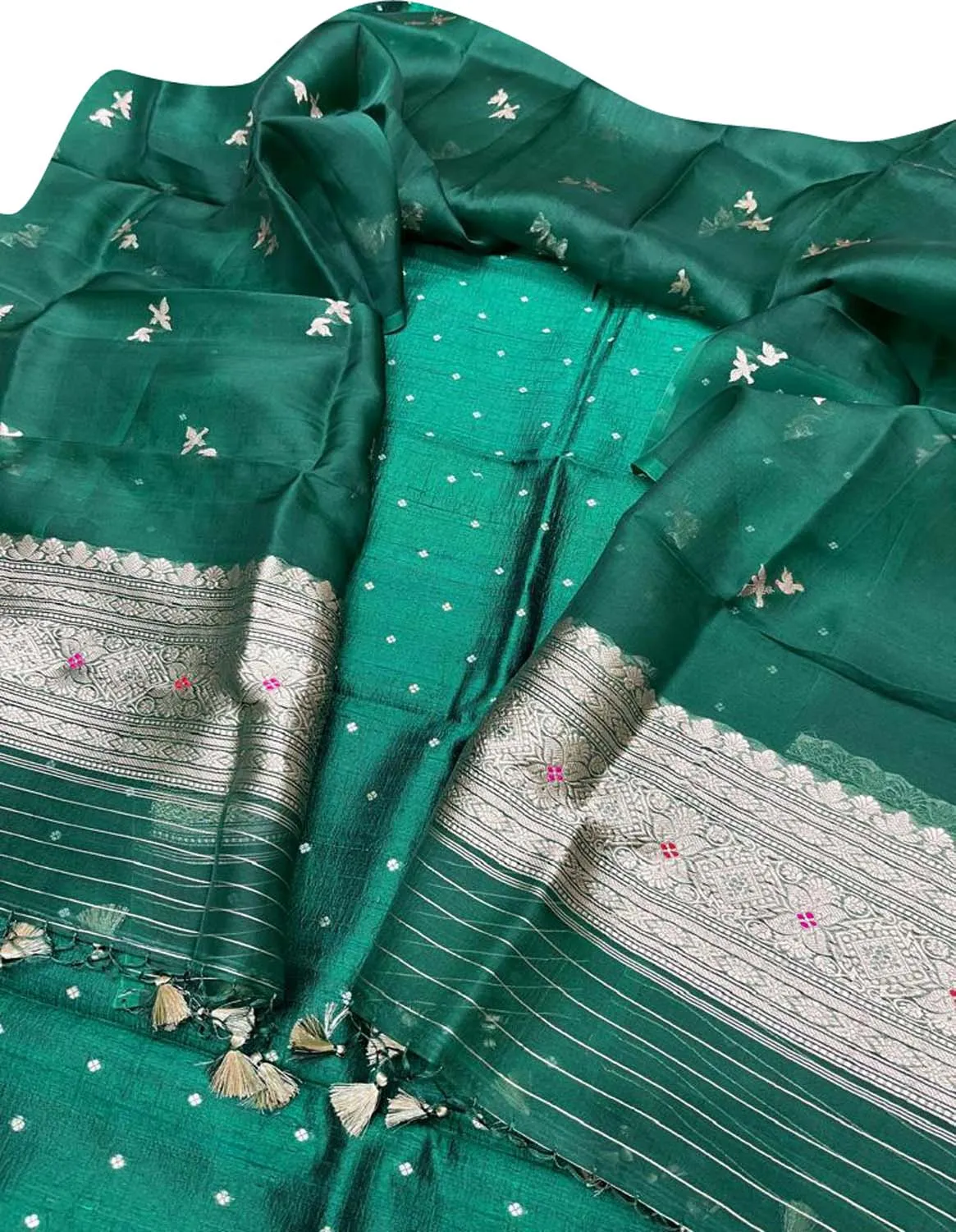 Green Banarasi Silk Suit Set with Organza Dupatta
