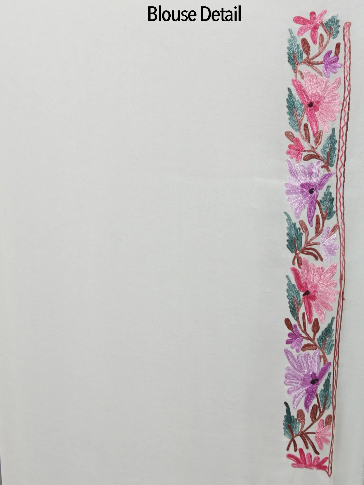 Ivory Lavender Green Brown Aari Embroidered Chiffon Saree From Kashmir  - S031702166