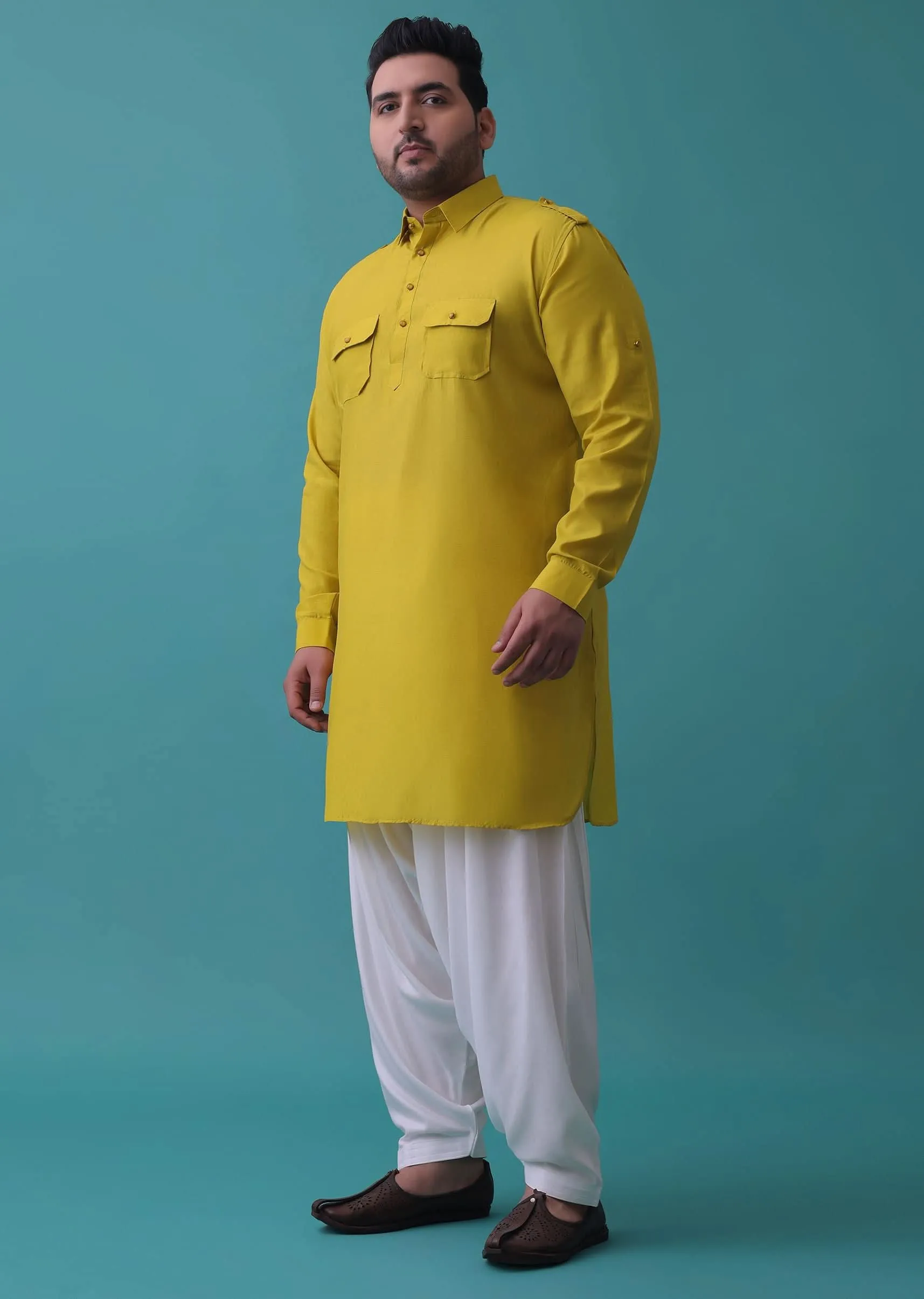 Lime Yellow Embroidered Bandi Jacket Set In Cotton Silk