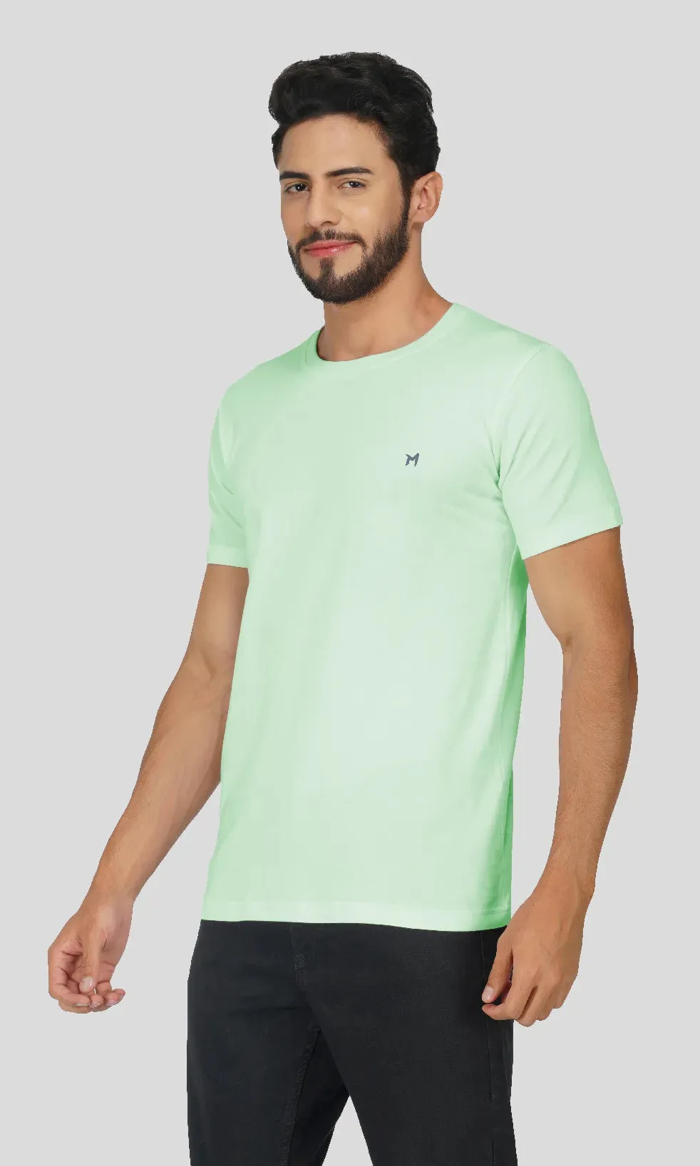 Mebadass Cotton Mens Basic Solid Halfsleeves T-shirts - Pista