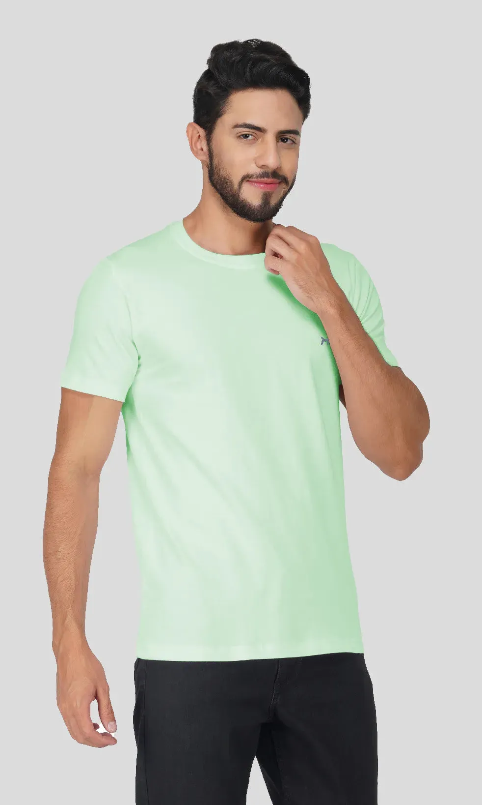 Mebadass Cotton Mens Basic Solid Halfsleeves T-shirts - Pista