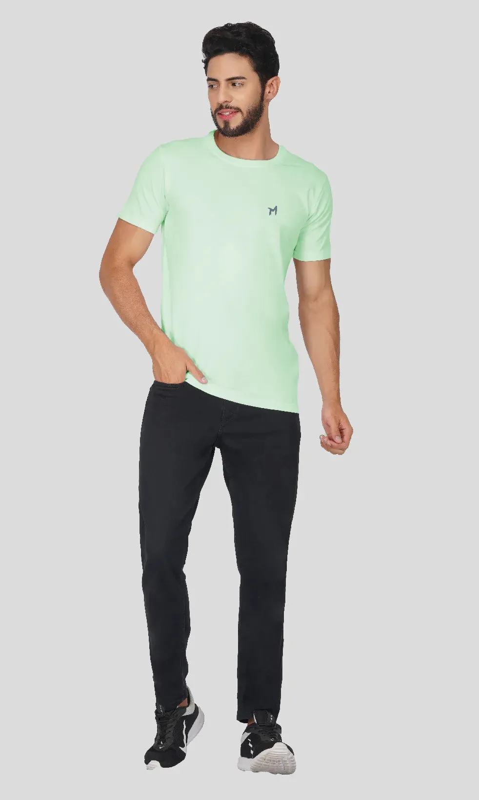 Mebadass Cotton Mens Basic Solid Halfsleeves T-shirts - Pista