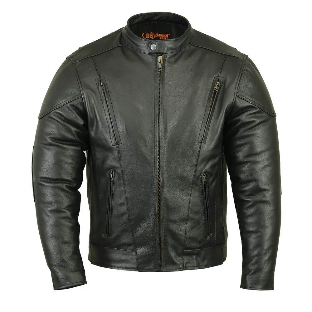 Men’s Black Vented Motorcycle Jacket with Plain Sides