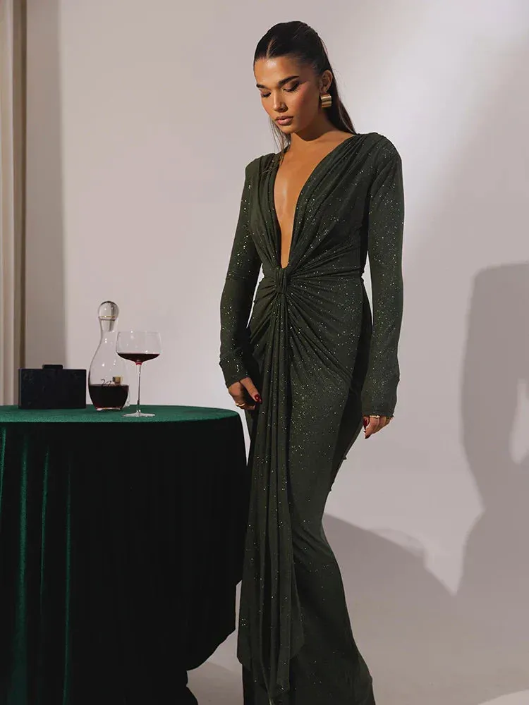 Monica | Glitter V-Neck Maxi Dress