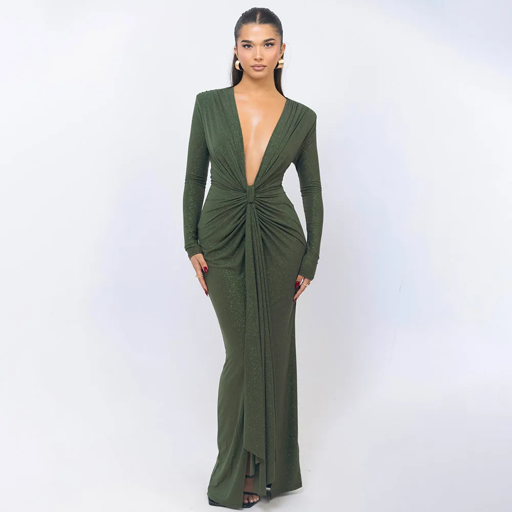 Monica | Glitter V-Neck Maxi Dress