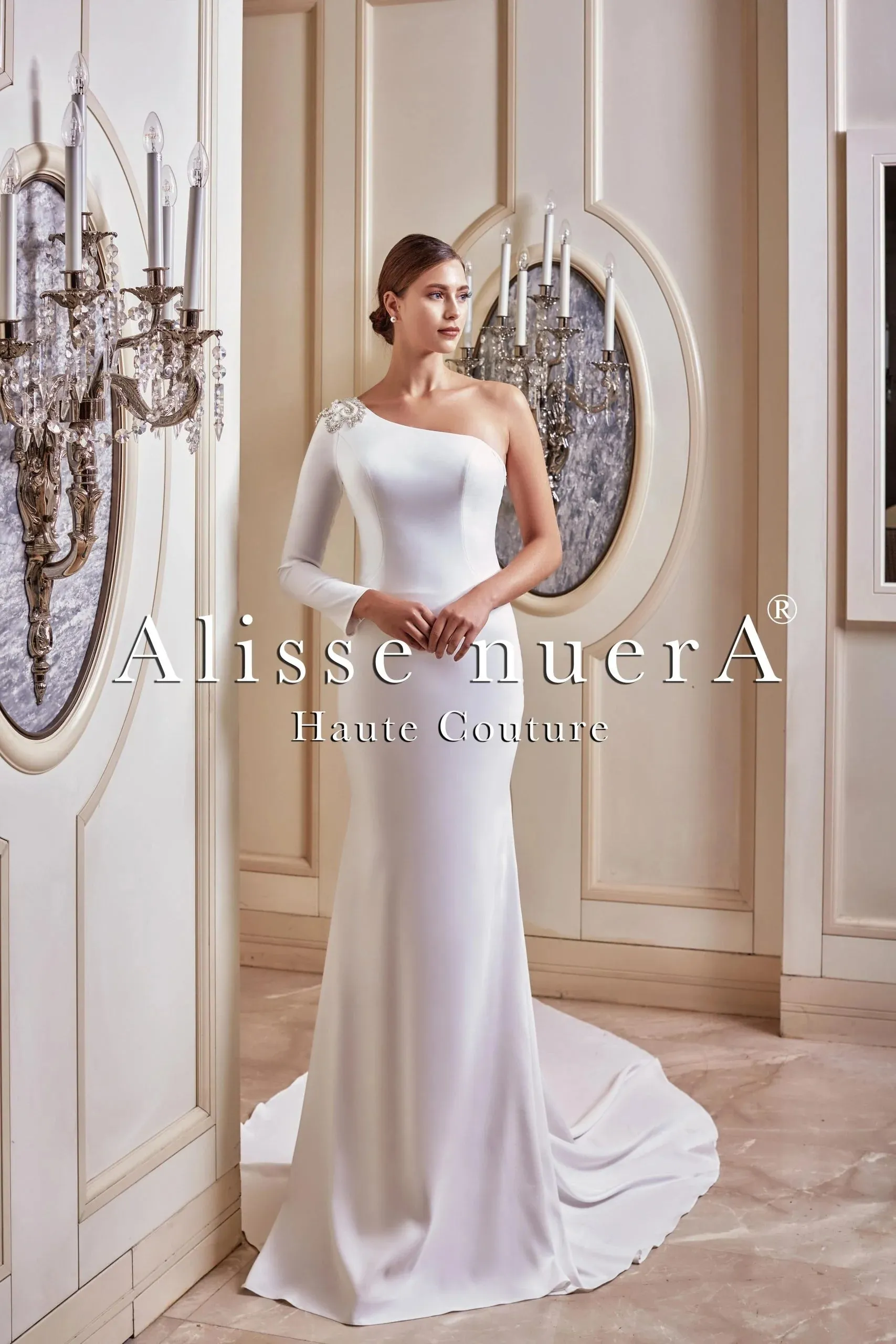 One Shoulder Satin Mermaid Wedding Dress