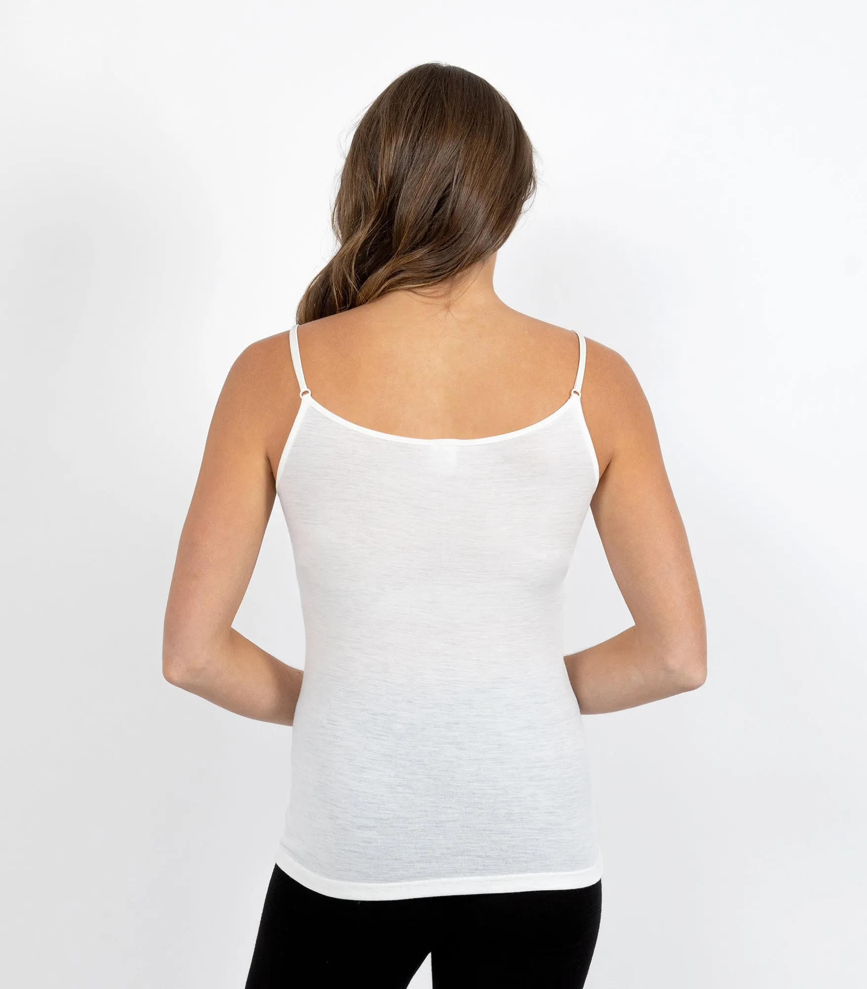 Pure Merino Wool 200 gsm Cami with Motif Ivory