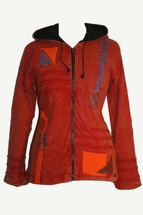 RJ 319 Rib Asymmetrical Patch Cotton Bohemian Insulated Hoodie Jacket