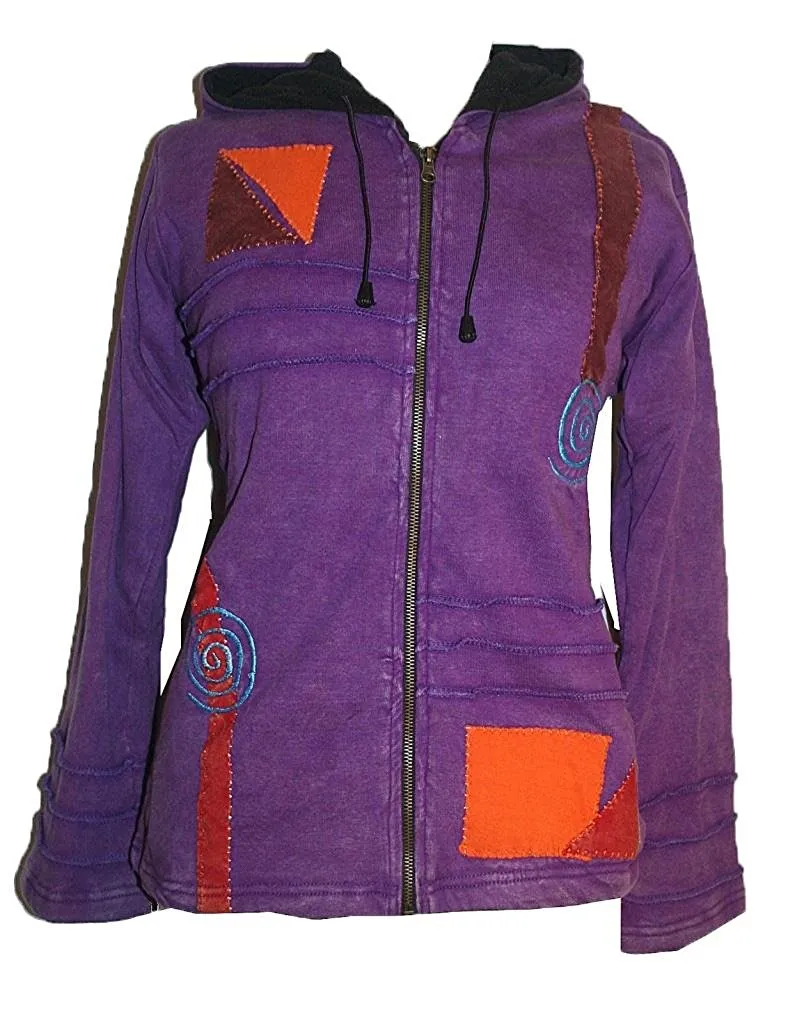 RJ 319 Rib Asymmetrical Patch Cotton Bohemian Insulated Hoodie Jacket